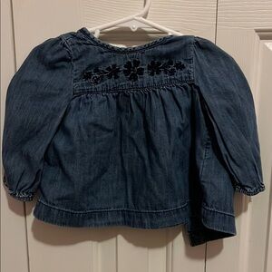 GAP Blue Denim Blouse with Peplum and Balloon Sleeves